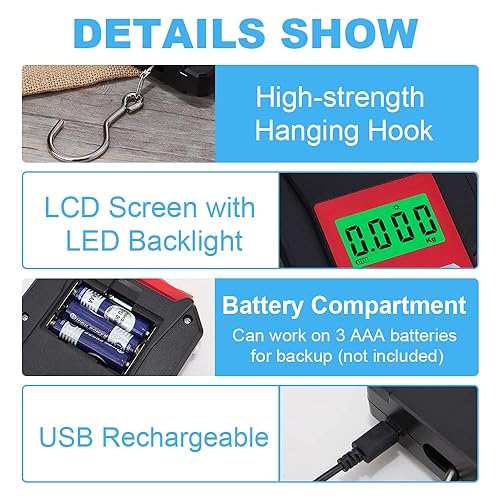 Miniatura 2 de Lixada Báscula digital portátil de 110 libras con cinta métrica de 4.9 ft recargable por USB, pequeñas escalas de 9 onzas, ligera con