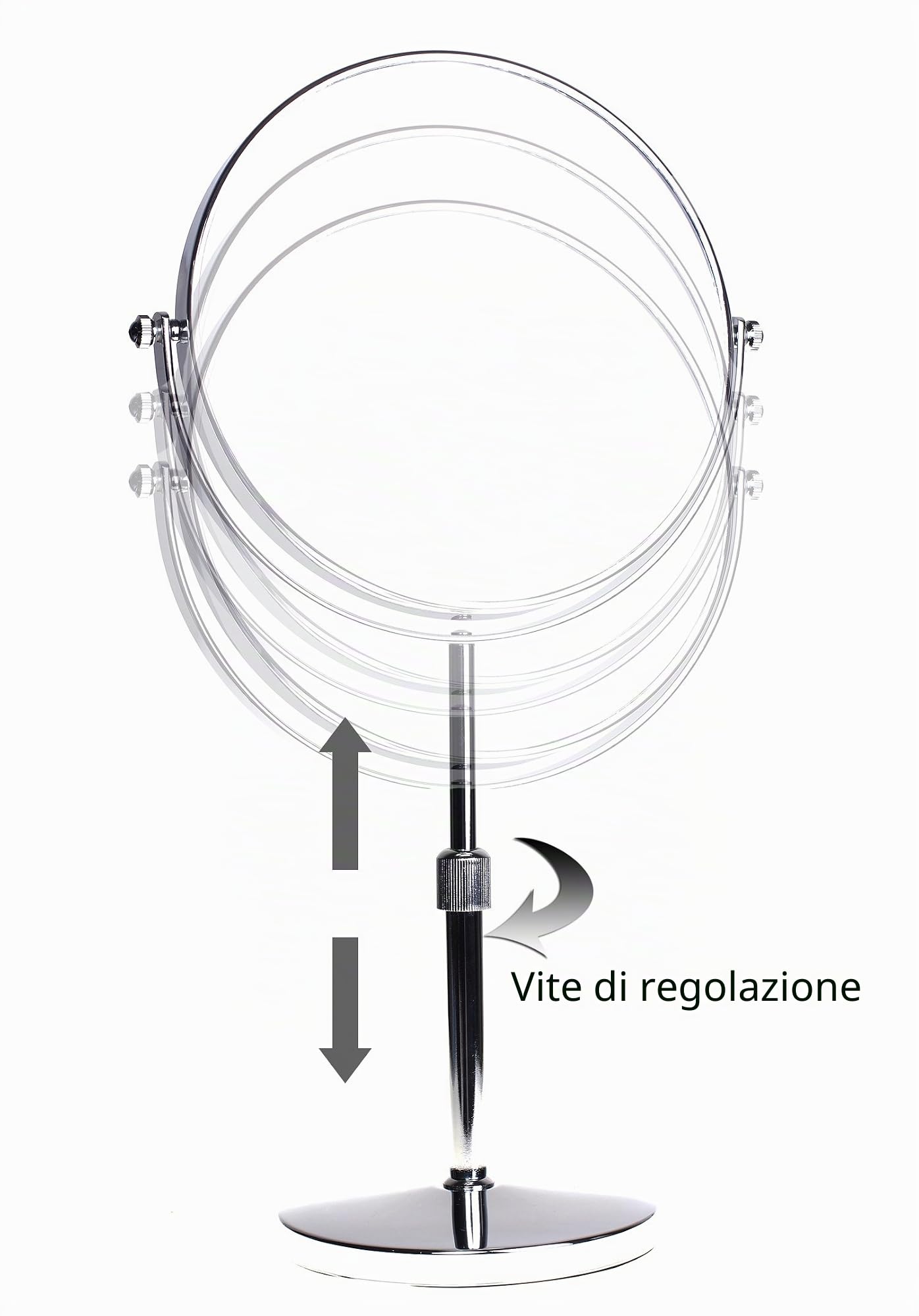 Ingranditori 5X Specchi da Trucco, Regolabile in Altezza, Doppia Faccia, con Piedistallo, 8 Pollici Specchio Bagno da Tavolo, Specchio Rasatura, Specchio Cosmetico, Cromato, KXD3114-5x