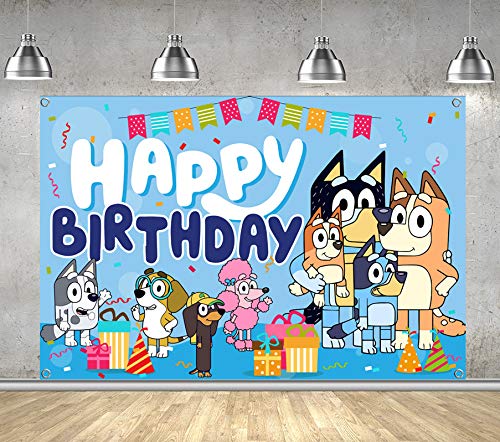 Blue Dogs Birthday Party Supplies- Blue Dogs Theme Happy Birthday Photography Backdrop,Blue Dogs Family Birthday Banner for Boys’ and Girl’s Blue Dogs Theme Party 5x3ft