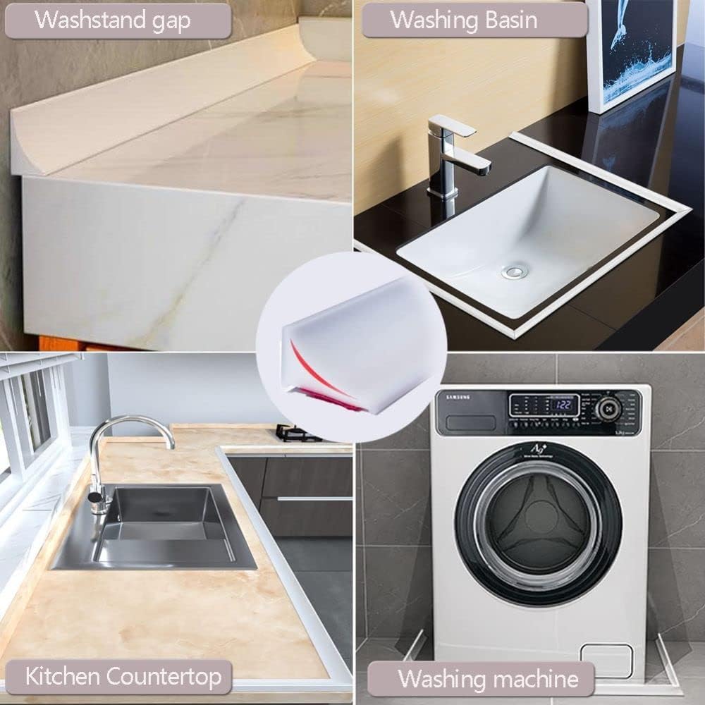 Tira de sellado de silicona de 15 m, sellado de bordes de baño, barrera de agua para umbral de suelo para habitación húmeda, borde de azulejos para baño, bañera, encimera, cocina, color blanco (20 mm