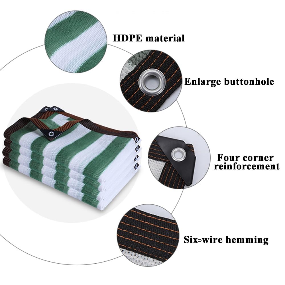 Privacy Shade Cloth 90% Shading Cover 3.3X13FT 13X13FT 19.7X32.8FT 26X49.2FT Green and White Stripes Sun Shade Net for Greenhouse, Plant, Pergola, and Backyard Patio (Size : 9.9x65.6ft)