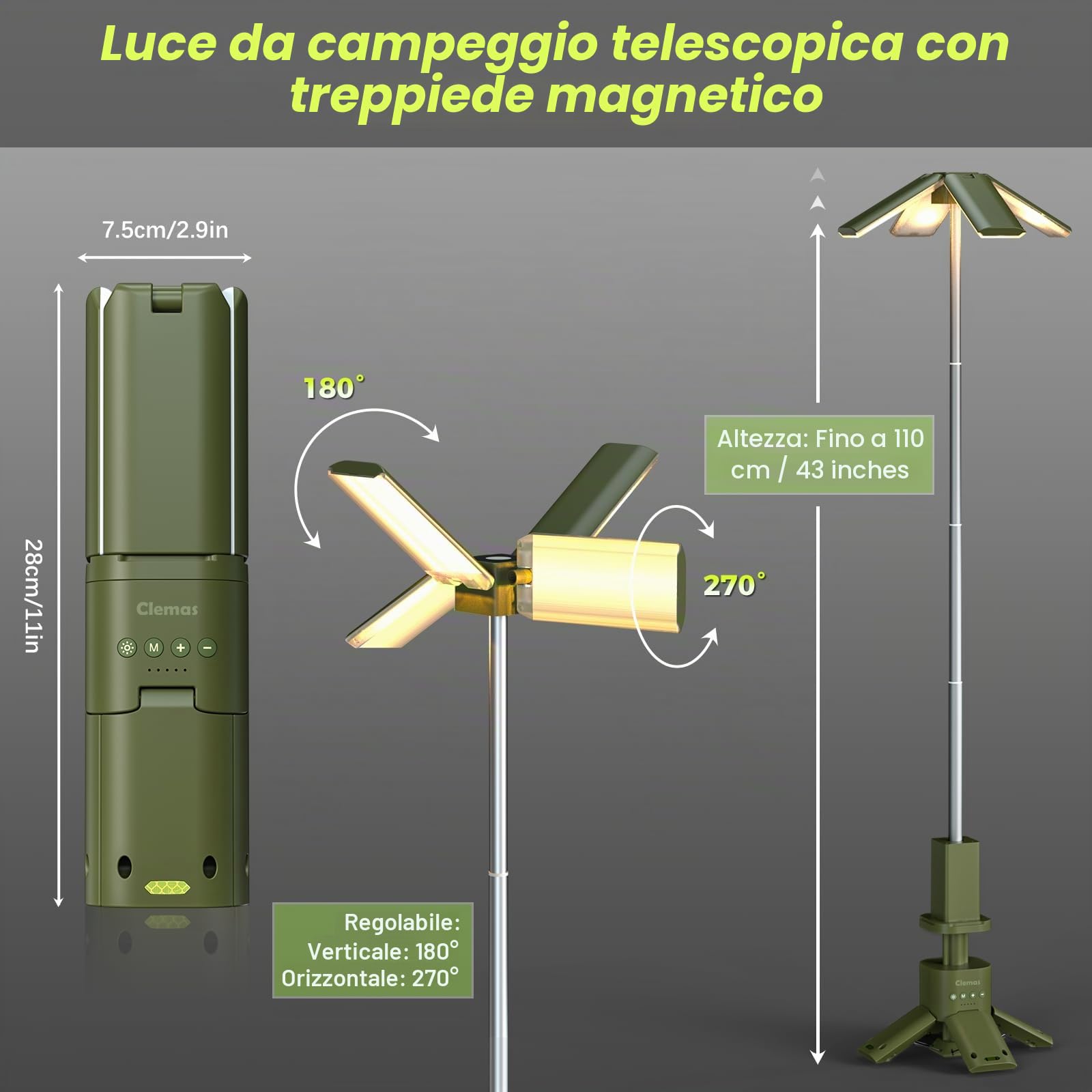 Clemas Luci da campeggio telescopiche ricaricabili 14000 mAh Led Lanterne magnetiche multifunzione Illuminazione del sito di lavoro Cordless Dimmable Lampada da campeggio Alimentatore portatile 6000LM