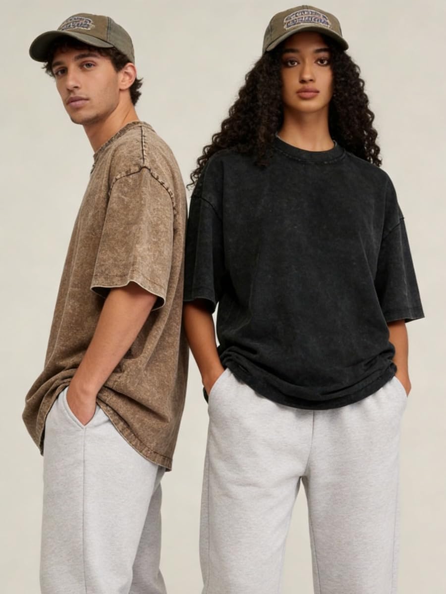 Men Oversized Gym Loose Fit Tshirt Heavy Cotton Acid Wash Vintage Unisex Workout T Shirts