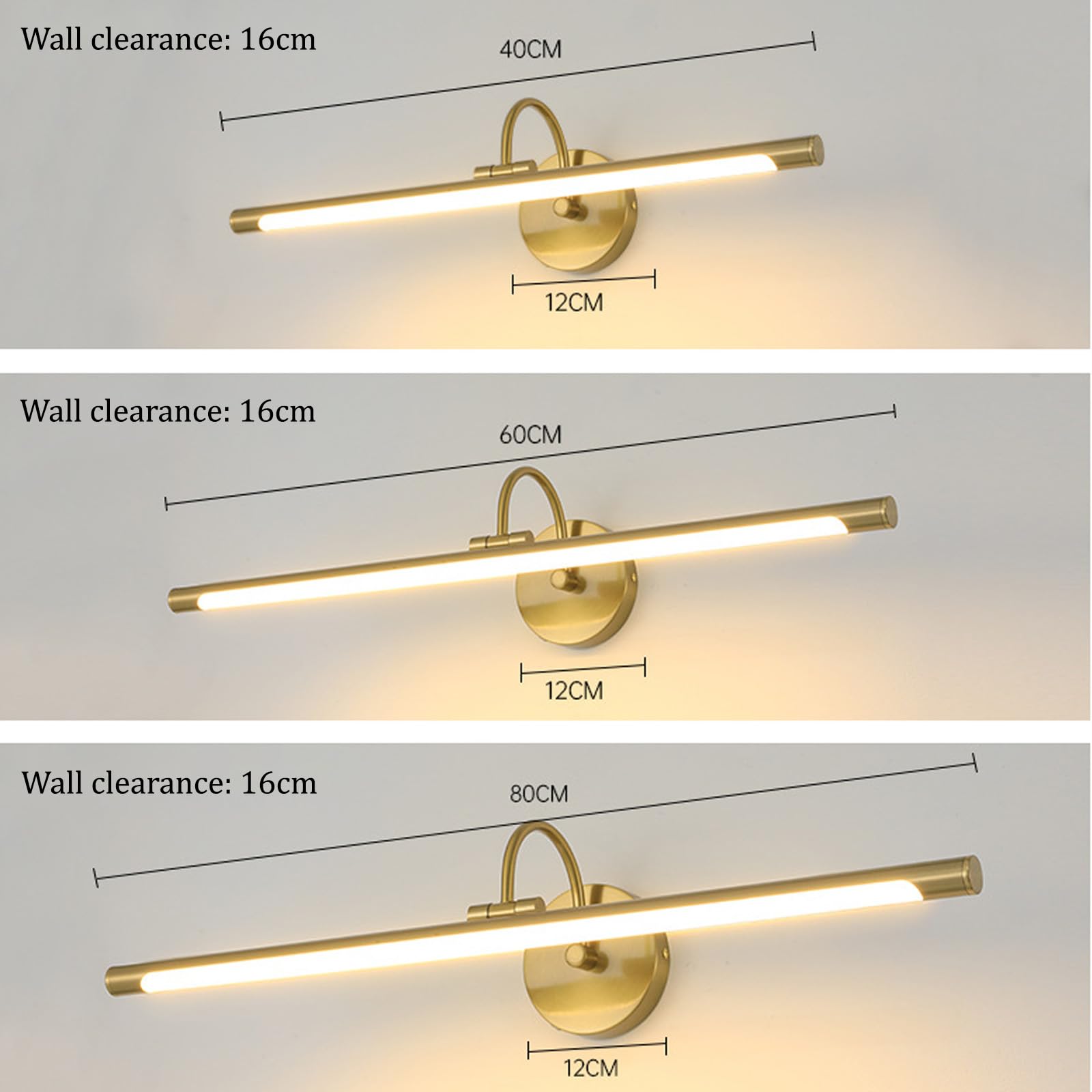 LED Spiegelleuchte Badezimmer Wandleuchten Modern Minimalistisch Wandbeleuchtung Bildbeleuchtung Metall Wandleuchte für Badschrank Schminktisch Wohnzimmer Schlafzimmer (Bronze Weißes Licht,80cm)