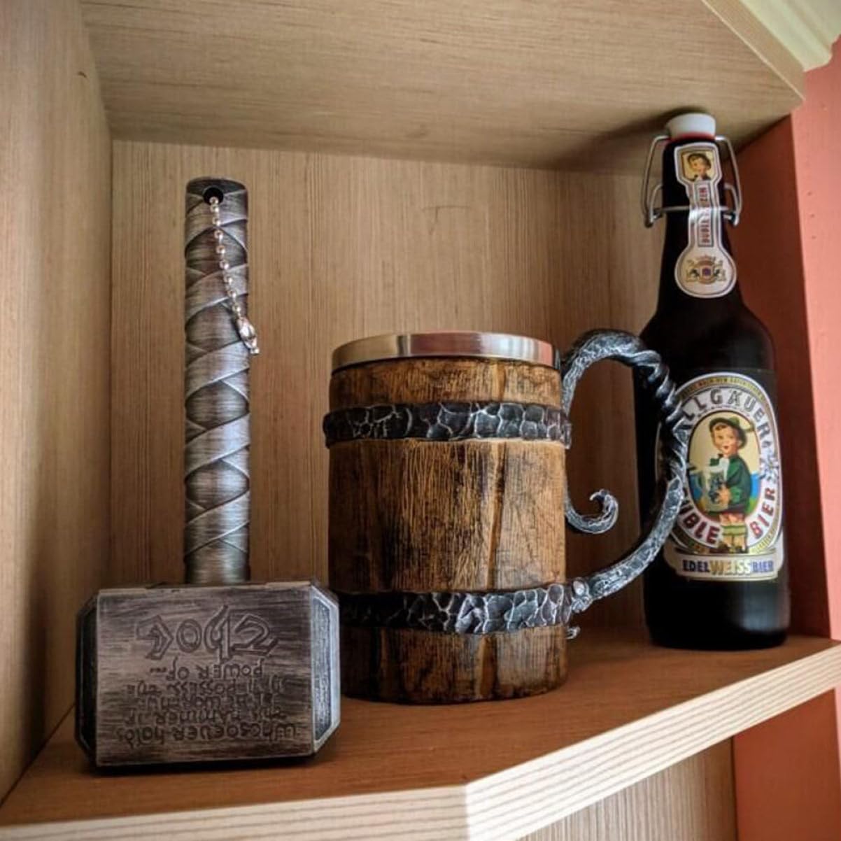 Ciieeo 2 Piezas Jarra De Cerveza De Barril De Madera Reutilizable Botella De Agua Hidro Vino Térmico Matraz Plegable Fabricante Taza De Cuerno Para Beber Acero Inoxidable Brown