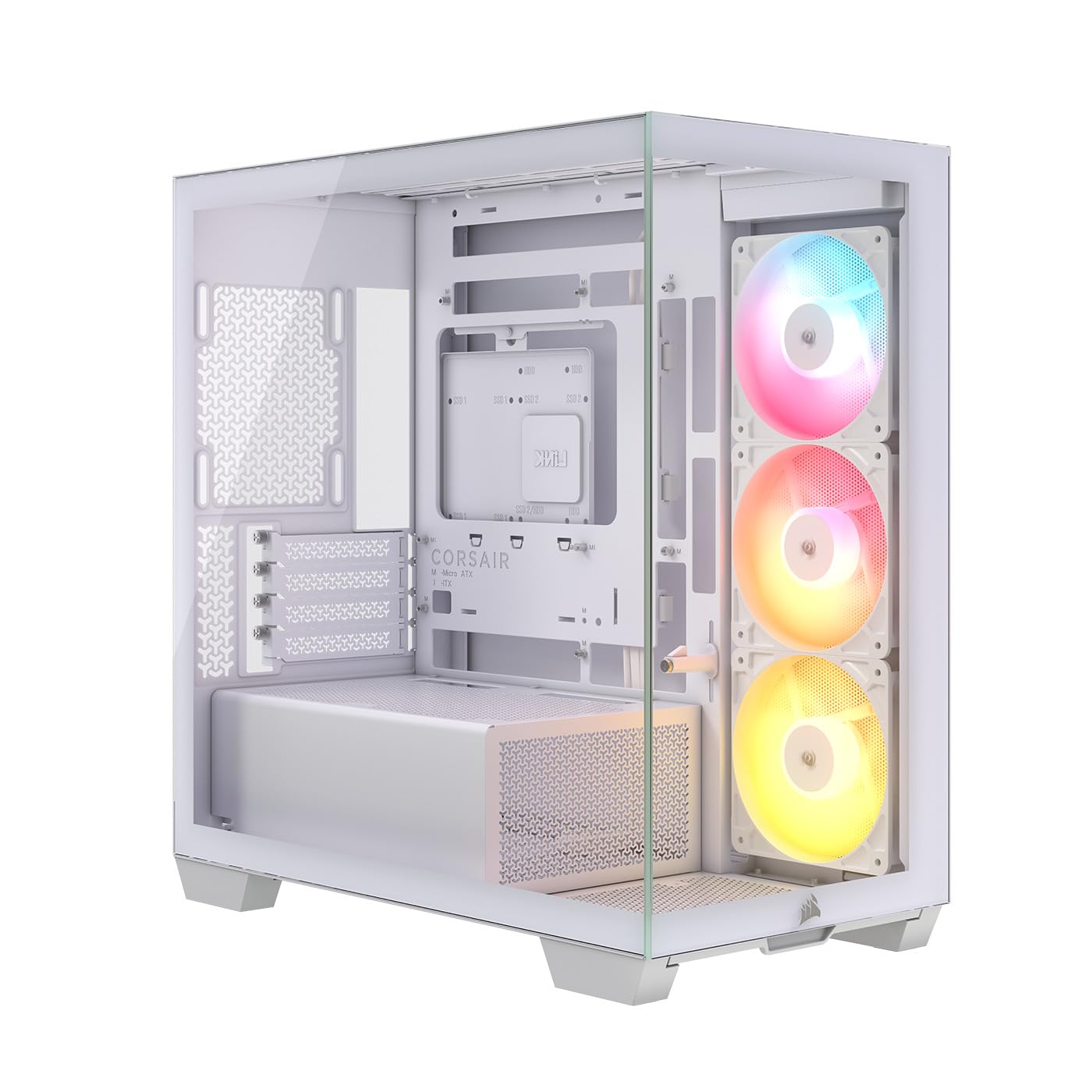 CORSAIR Panoramiczne etui 2800X RS ARGB Micro-ATX PC – w zestawie 3 wentylatory, modułowa personalizacja, ochrona przed opadaniem GPU, kompatybilna z płytą główną z odwrotnym połączeniem, biała