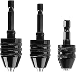 3 Pcs Keyless Drill Chuck Bit 1/4 Inch Hex Shank Keyless Drill Chuck Conversion Tool,0.3-3.6mm&0.3-6.5mm&0.8-8mm Quick Screwdriver Drill Adapter for Micro Drill Bit（Black）