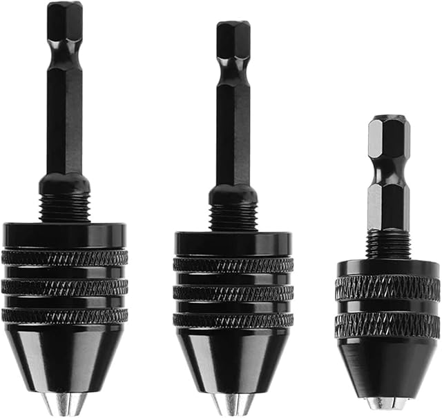 3 Pcs Keyless Drill Chuck Bit 1/4 Inch Hex Shank Keyless Drill Chuck Conversion Tool,0.3-3.6mm&0.3-6.5mm&0.8-8mm Quick Screwdriver Drill Adapter for Micro Drill Bit(Black)