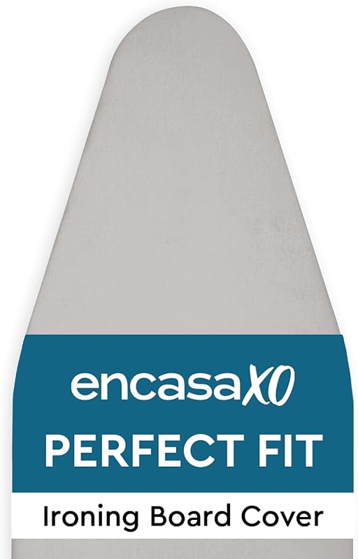 Encasa XO Replacement Ironing Board Cover with 4 mm Thickness Felt Pad – Grey – Cotton Stretch (Fits Standard Wide Tabs of 125 x 46 cm) Heat Reflective