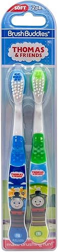 Thomas and Friends - Cepillo de dientes para niños, paquete doble, cepillos de dientes manuales para niños pequeños y niños a partir de 3 años,