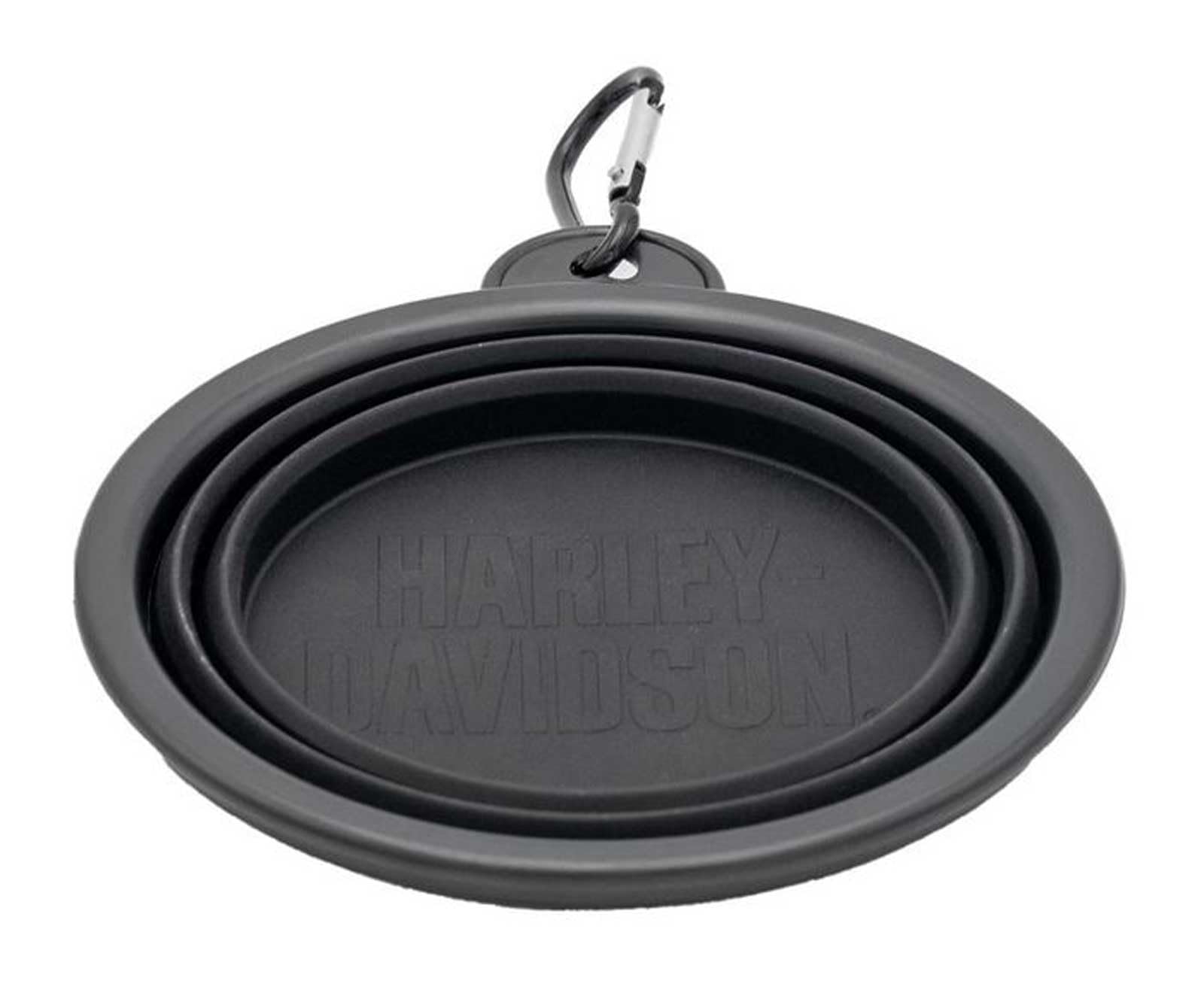 Harley-Davidson Collapsible Pet Bowl, Food Grade Silicone w/Carabiner Clip, Gray