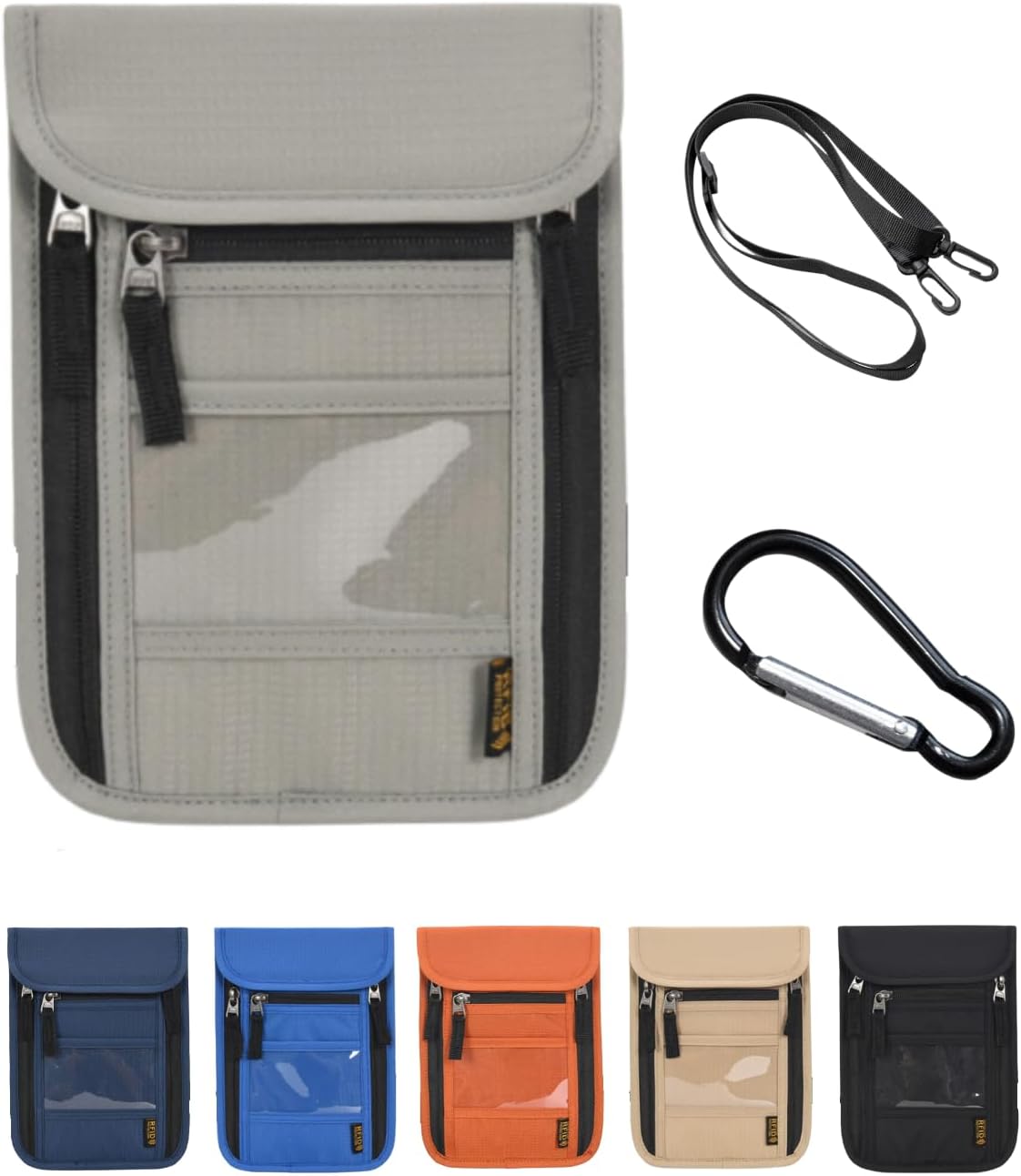 [§Ａ＼ＡＭＥＲＩＯ] パスポートケース 首下げ セキュリティポーチ 【7色から選べる】 スキミング防止 海外旅行 便利 グッズ (グレー)