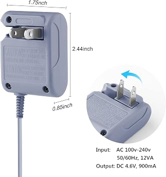 DS Lite Charger Replacement for Nintendo DS Lite, AC Adapter Wall Plug Compatible with NDSL Charger (100-240v) & USB Charging Cable & 4 Stylus Pen