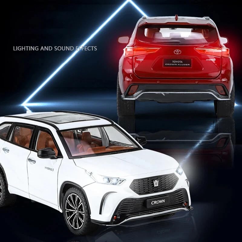 Image of 1:24 Crown Kluger SUV Model Car - Red Alloy Diecast Pull Back Toy with Sound, Light & Openable Doors - Gift for Kids Boys Girls (White)