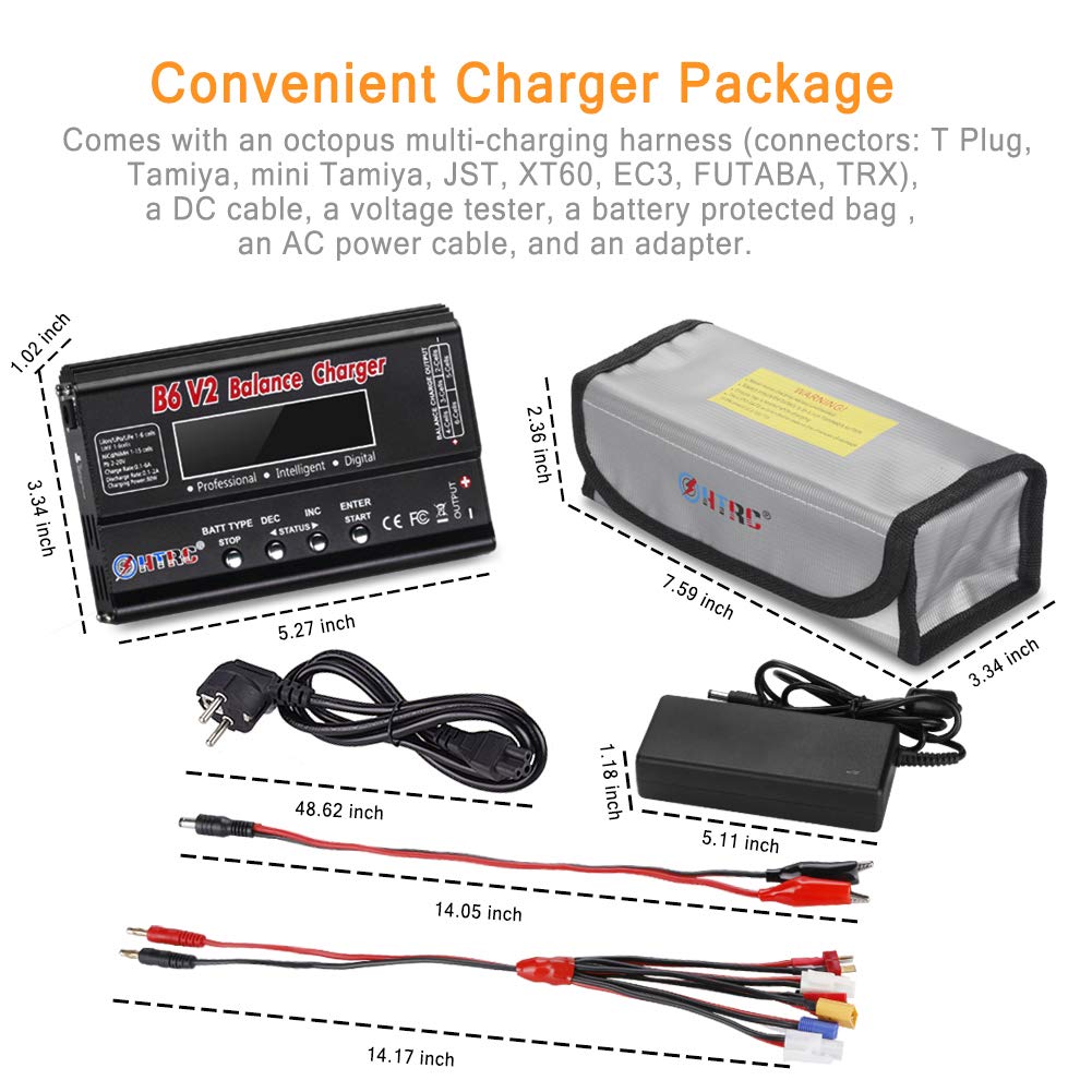 Haisito Cargador de Equilibrio LiPo, 80W 6A 1S-6S Cargador de Batería Digital Descargador para Li-Ion Life NiCd NiMH LiHV PB Batería Inteligente, Conectores Decanos + Fuente de Alimentación