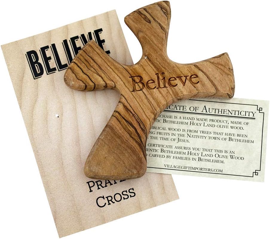 VILLAGE GIFT IMPORTERS 5" Prayer Hand Cross | 8 Styles | Comes with Card and Certificate of Authenticity | Christian Home Goods (Believe)