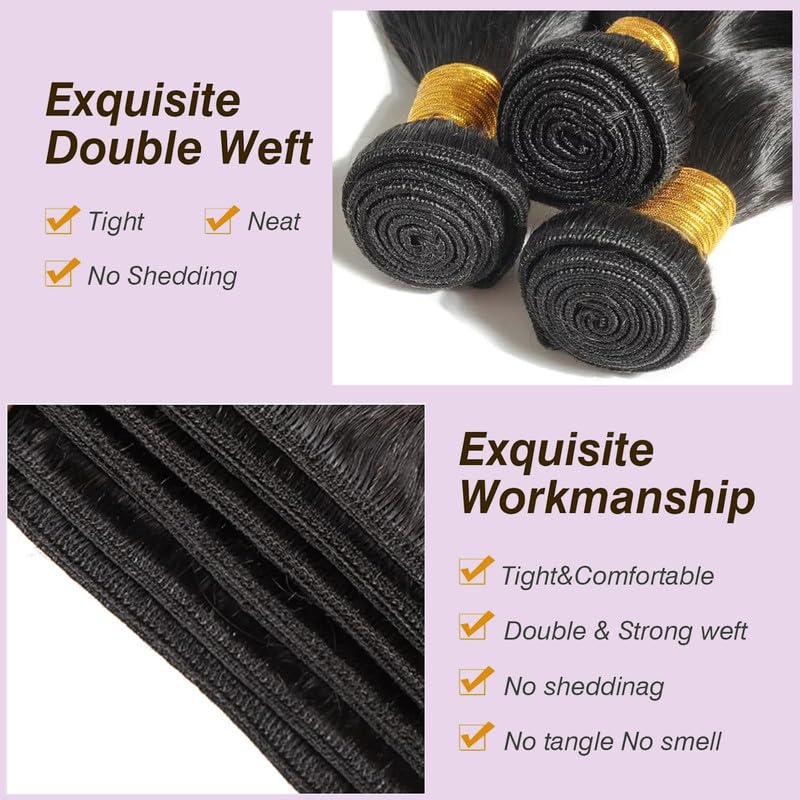 12A Human Hair Bundles Straight Bundles Human Hair 8 10 12 Inch Brazilian Virgin Hair For Women Quick Hair Weave Natural Black Color Extensions