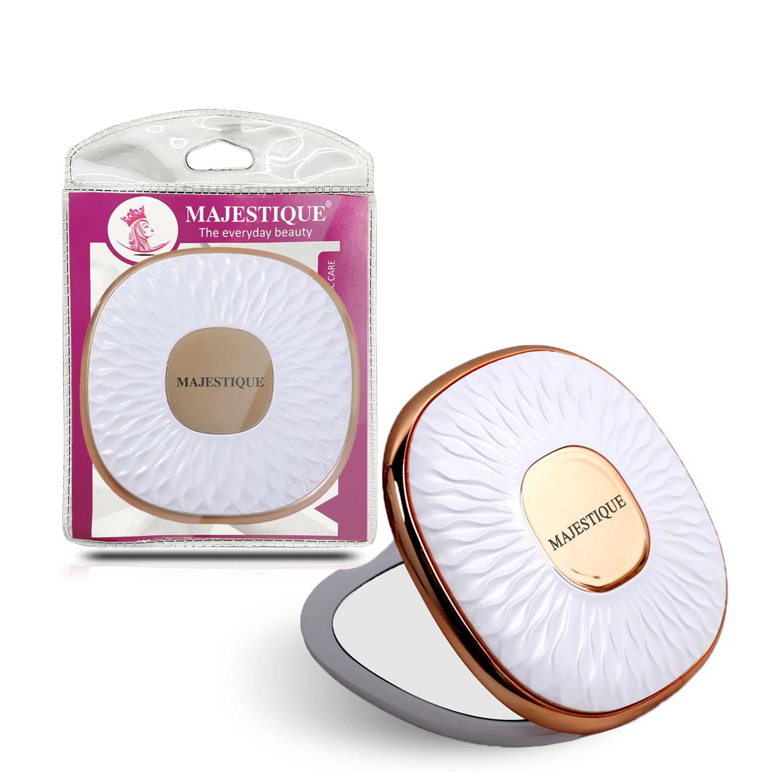 MAJESTIQUE Dual Magnifying Compact Mirror Perfect for Shaving, Makeup, Tweezing or Shaping Eyebrows, Contact Lens, 1X/2X Square Portable Folding Mirror - Color May Vary