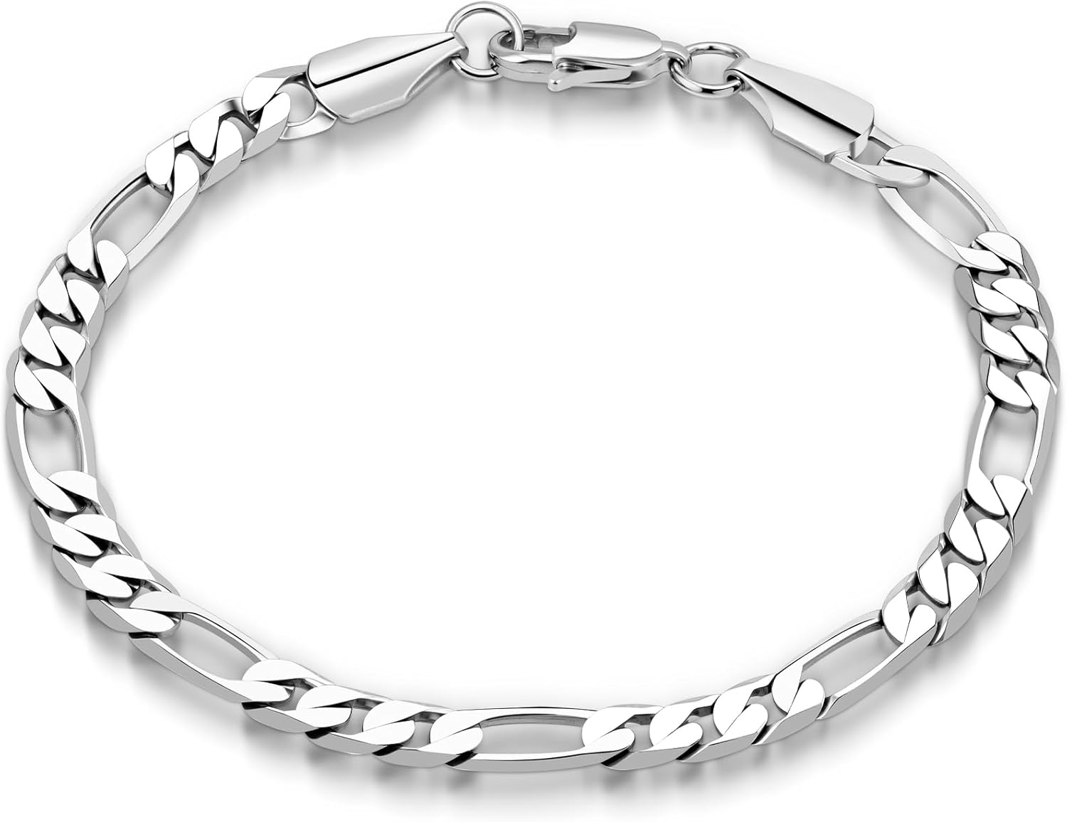 Stainless Steel Figaro Link Chain Bracelet Diamond-Cut Figaro Chain Bracelet 5 mm for Women Silver (7 Inches) GTS-B1B45066