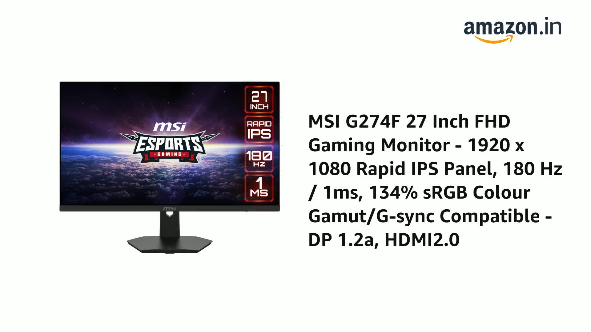 MSI G274F 27 Inch FHD Gaming Monitor - 1920 x 1080 Rapid IPS Panel