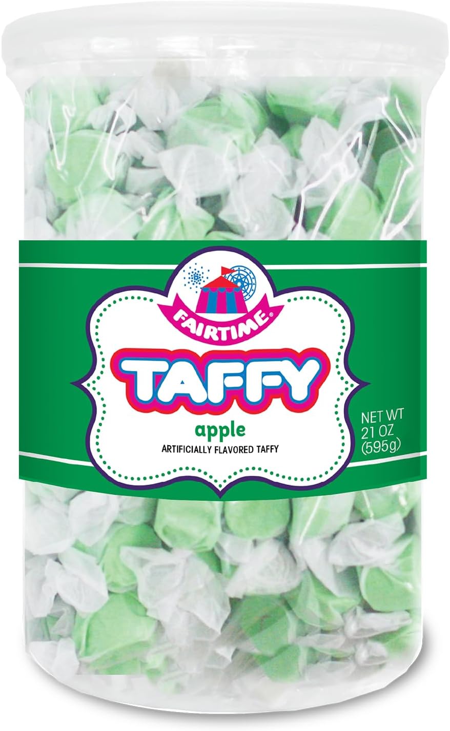 Green Apple Taffy, 21 oz Jar - Individually Wrapped Saltwater Taffy for Soft & Chewy Candy Gifts, Wedding Candy Favors for Guests, Buffets, Parties, Wedding Favors, Candy Bowl or Goodie Bags