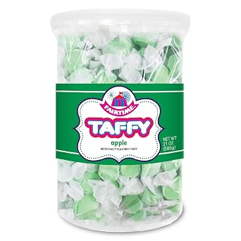 Fairtime Green Apple Taffy, 21 oz Jar - Individually Wrapped Saltwater Taffy for Soft & Chewy Candy Gifts, Wedding Candy Favors for Guests, Buffets, Parties, Wedding Favors, Candy Bowl or Goodie Bags