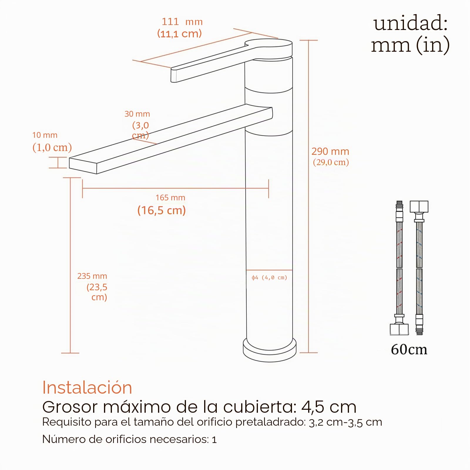 Grifo de lavabo Baño Negro Mate Alto Caño Grifo Lavabo Monomando de Agua Fría y Caliente con Aireador Desmontable SHANFO M3OK-T