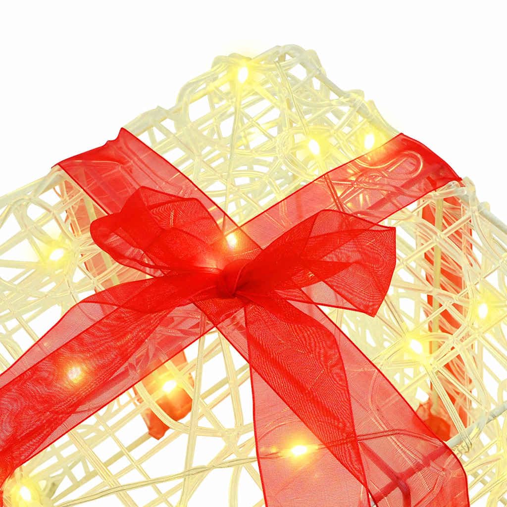 Pudełko na prezent z akrylu z 60 diodami LED, ciepła biel, 20 x 20 x 20 cm, zestaw 3 sztuk LED dekoracja bożonarodzeniowa na choinkę, choinkę, ozdoby choinkowe i świąteczne ozdoby