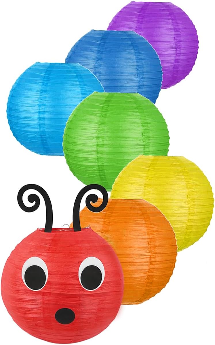 LYART 14 Pcs Hungry Caterpillar Paper Lanterns Decoration for School Classroom Birthday Party and Caterpillar Theme Party Ceiling Hanging Decor, with Eyes Mouth Feelers Glue Point (14Pcs Green)