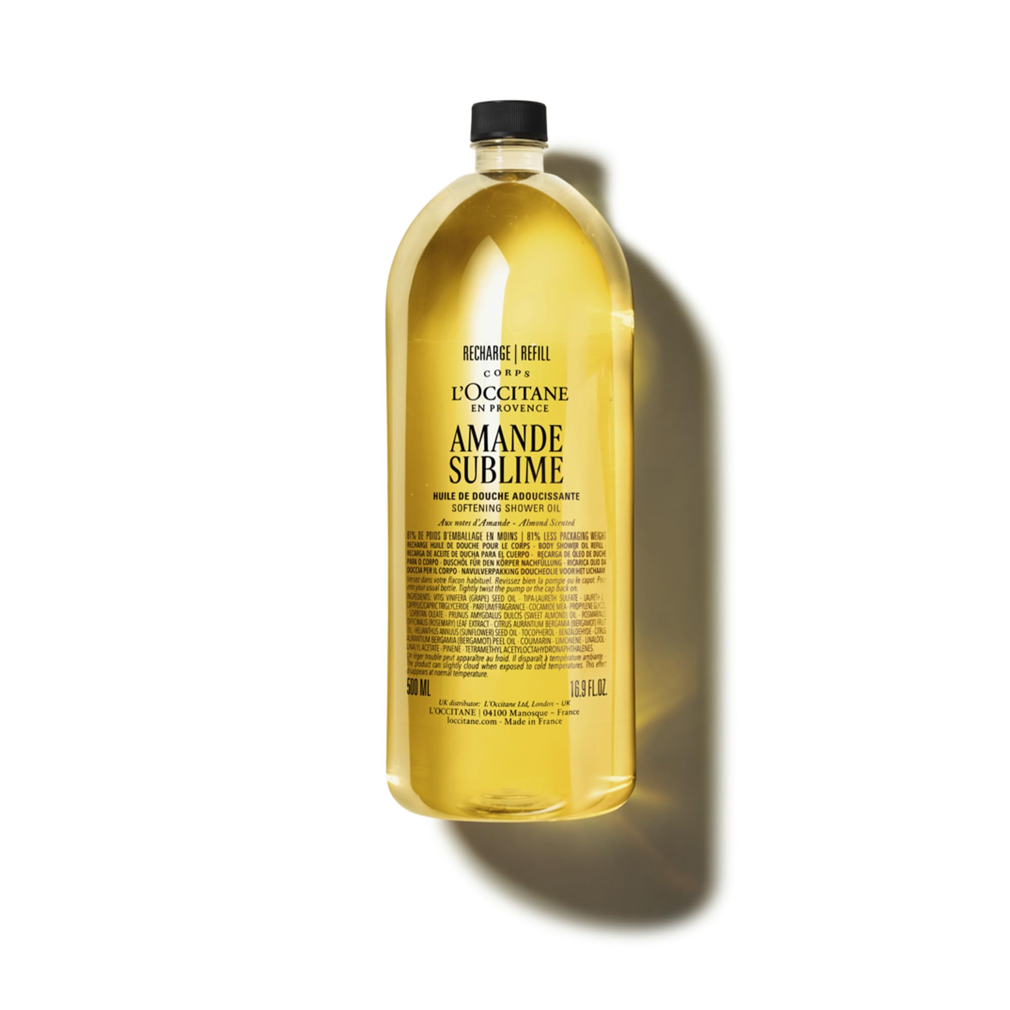 L'OCCITANE - Uzupełnienie migdałowego olejku pod prysznic (Amande Sublime) - 500 ml - Wygładza i ujędrnia - Wyprodukowano we Francji