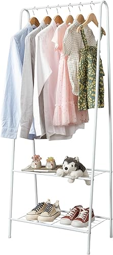 Miniatura 8 de Estante duradero de 2 niveles para almacenamiento de ropa y zapatos, estante de metal con estructura resistente, estante de ropa espacioso y estable