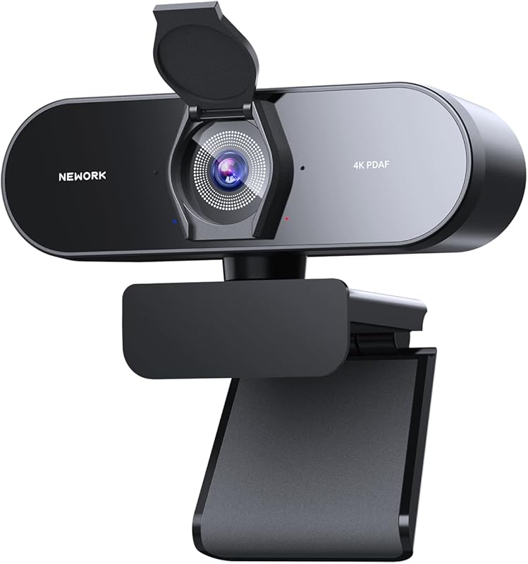NEWORK Webcam 4K UHD avec Autofocus Ultra-Rapide PDAF+CDAF, 1080P@60FPS, Microphones à Réduction de 