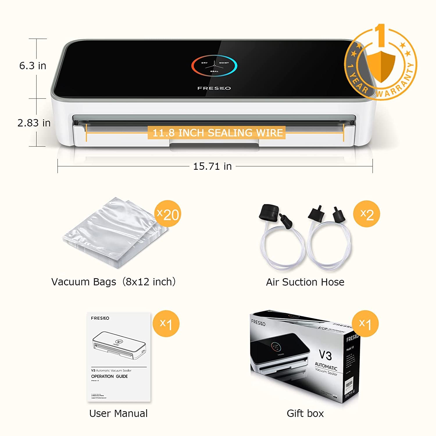 Buy FRESKO Vacuum Sealer Machine, 80kPa Automatic Food Sealers for Food