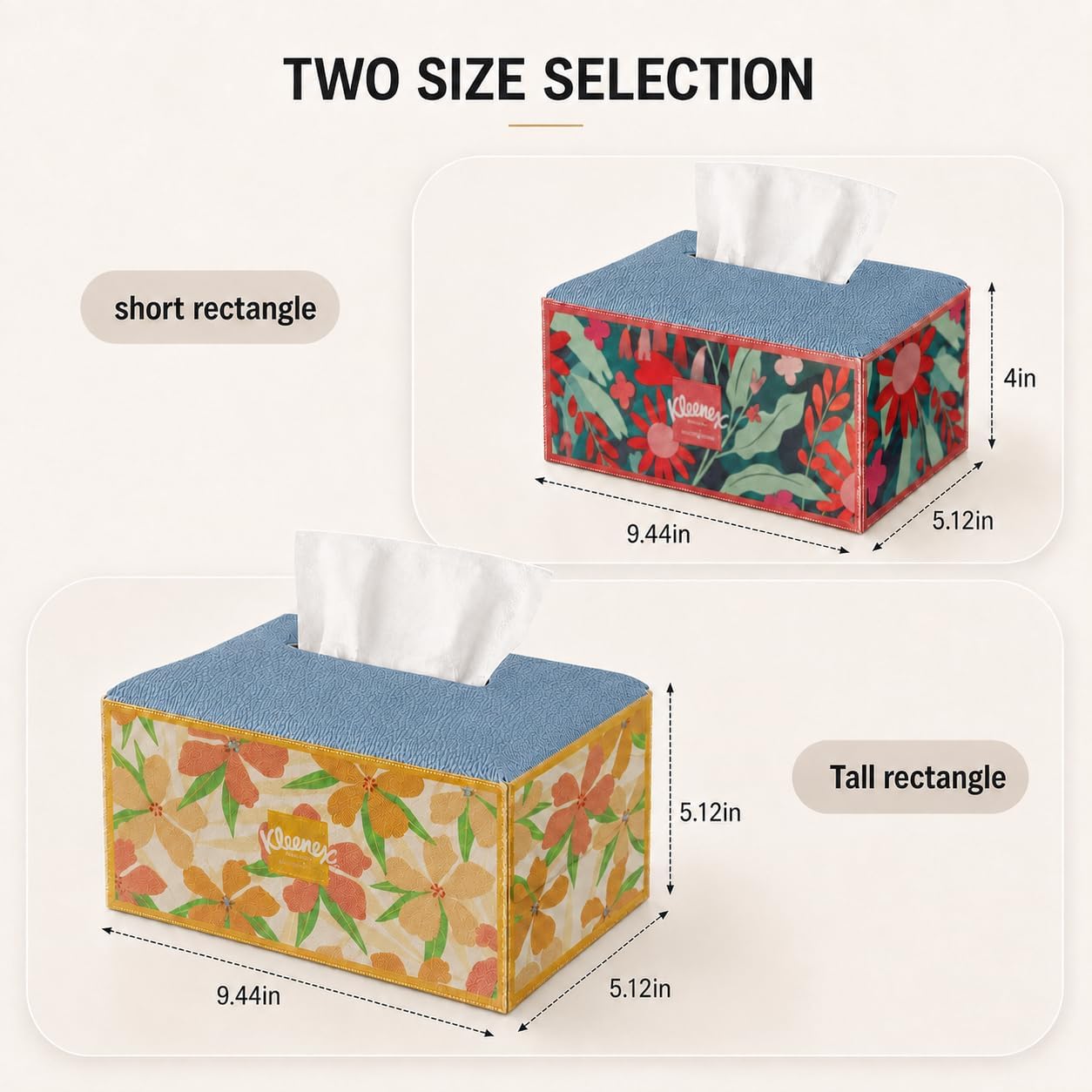 Long Tissue Box Cover PU Leather Tissue Holder for Bathroom, Rectangle Décorative Organizer, Tissue Paper Dispenser for Bathroom, Kitchen, Bedroom, Office, Tabletop (Blue, Medium)