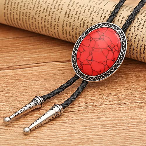 Image of Turquoise Agate Granite BOLO Tie for Men Women Leather Wedding Necklace Western Cowboy Necktie