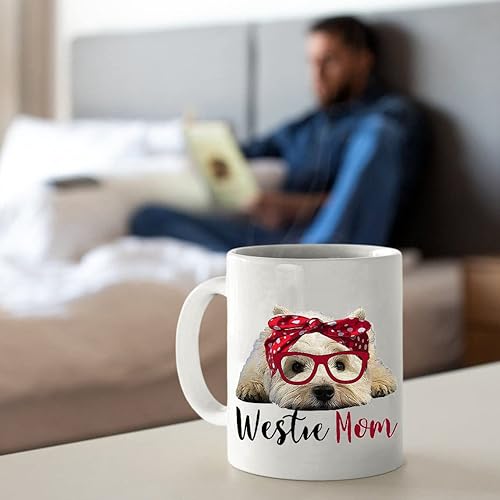 Miniatura 6 de Taza de café divertida blanca de 11 onzas Westie Mom West Highland Terrier, taza de café para amantes de los perros, regalo de cumpleaños único