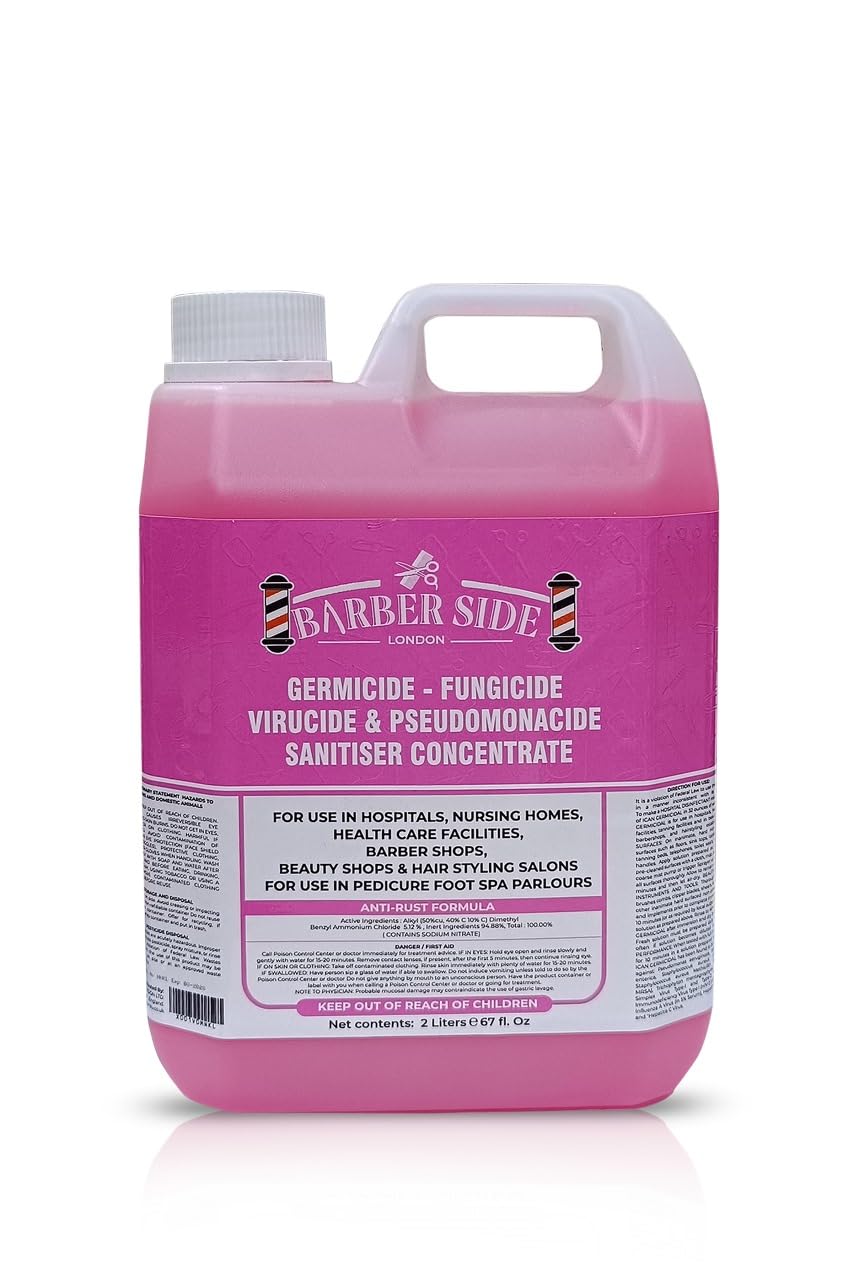 Barber Side London Disinfectant Solution for Salon Jars, Medical, Athletics-Girmicide Solution 2 Liters - 2000ml (Pink)