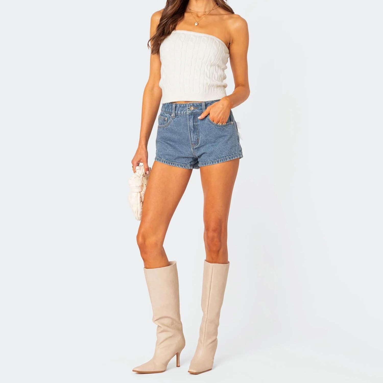 Women's Summer Skinny Denim Shorts High Rise Bow Jeans Short Slim Fit Going Out Stretchy Denim Short with Pockets - Image 6