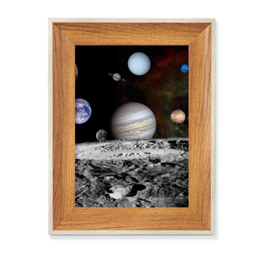 Affichage tableau art peinture planètes avec cadre de photo en bois