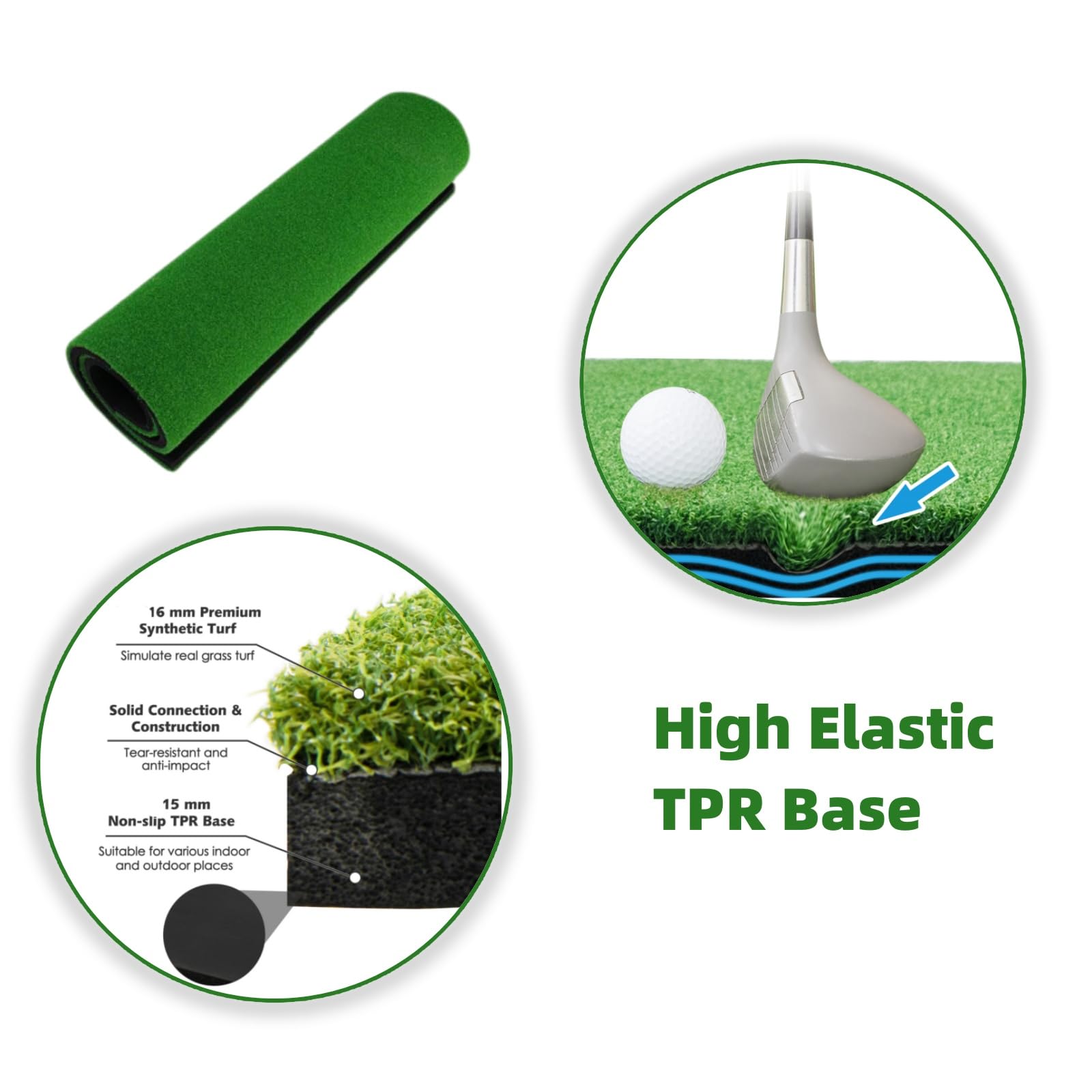 LIFEZEAL Esterilla de Golf 1,5 x 1m Alfombrilla de Práctica Plegable con Césped Sintético y 2 Posiciones de Tee