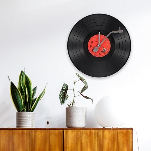 Miniatura 4 de NOLITOY Reloj de pared de disco de música clásica divertida con pilas, silencioso, sin tictac, reloj de pared para sala de música de los años 50,