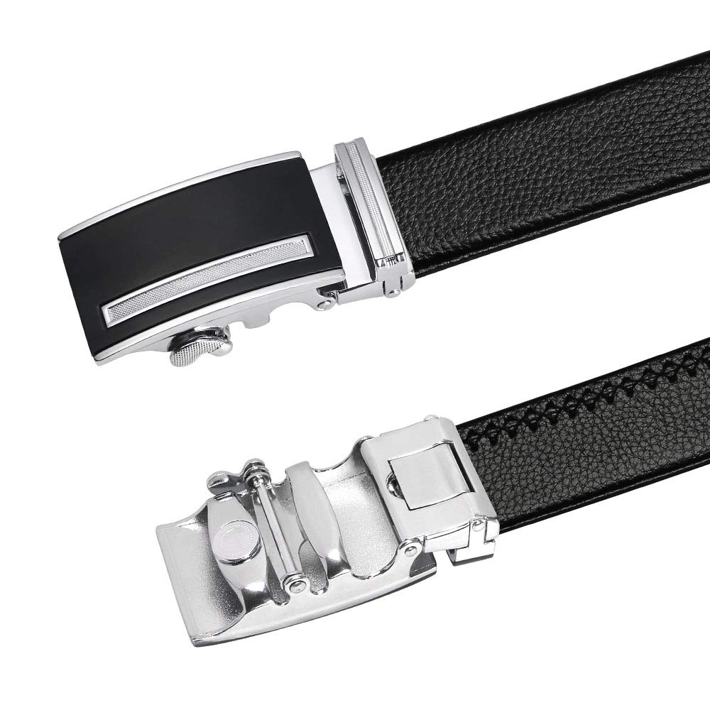 flintronic ® Cintura da Uomo in Pelle con Fibbia Automatica, Moda Cintura a Cricchetto 3.5cm * 130cm, con Portachiavi e Confezione Regalo