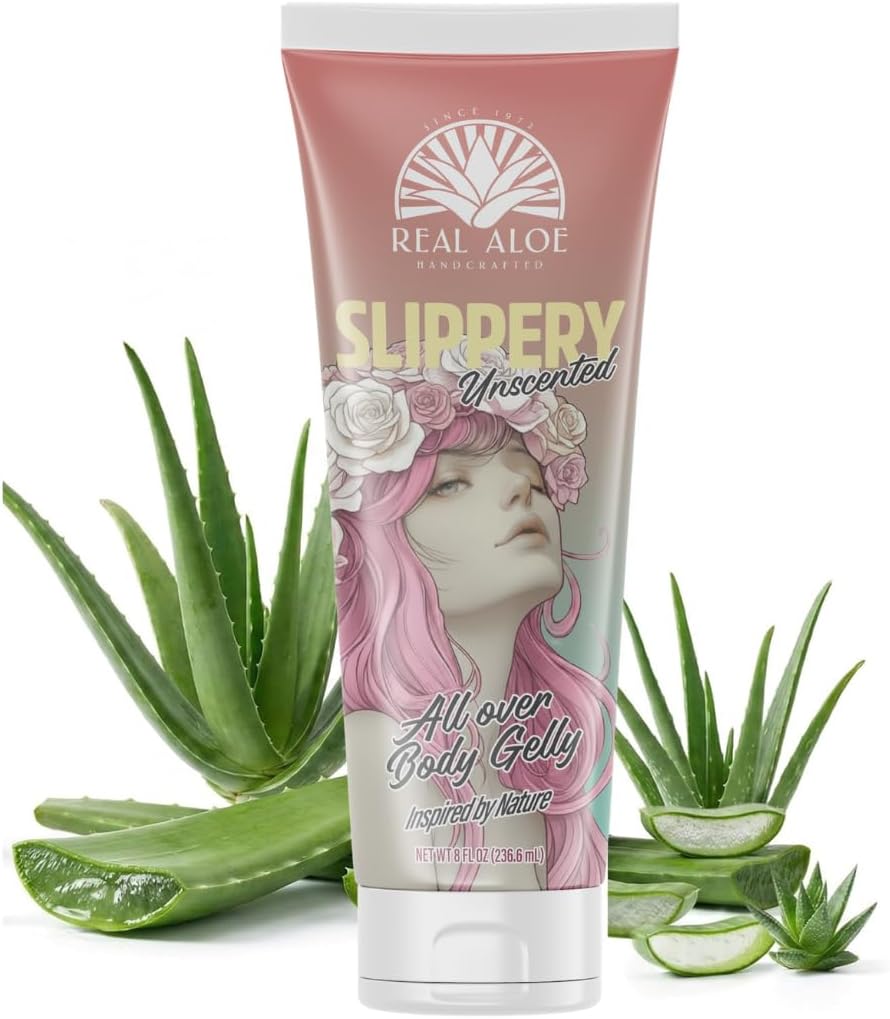 Real Aloe Slippery All Over Body Gelly, Unscented 8oz | Organic Aloe Vera Hydrating Massage Gel with Hyaluronic Acid & Marine Botanicals | Non-Greasy, Alcohol-Free Body Moisturizer for Sensitive Skin