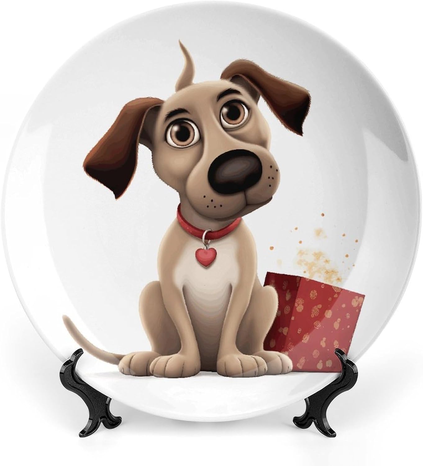 Dog Ceramic Decorative Plate for Home, Bone China Plates | Chinese Style Decorative Dish with Stand, Dinner Plates Art Crafts for Wall Decor, Collections Plate with Hook 6inch