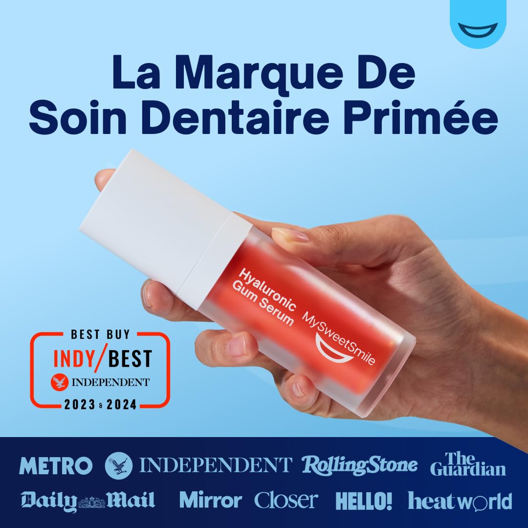 MySweetSmile Sérum Gencives HA+ À l'Acide Hyaluronique - Apaise Et Hydrate les Gencives - Réduit l'Inflammation Gingivale - Saveur Menthe - Réparation Des Gencives - Lauréat IndyBest - 30ml