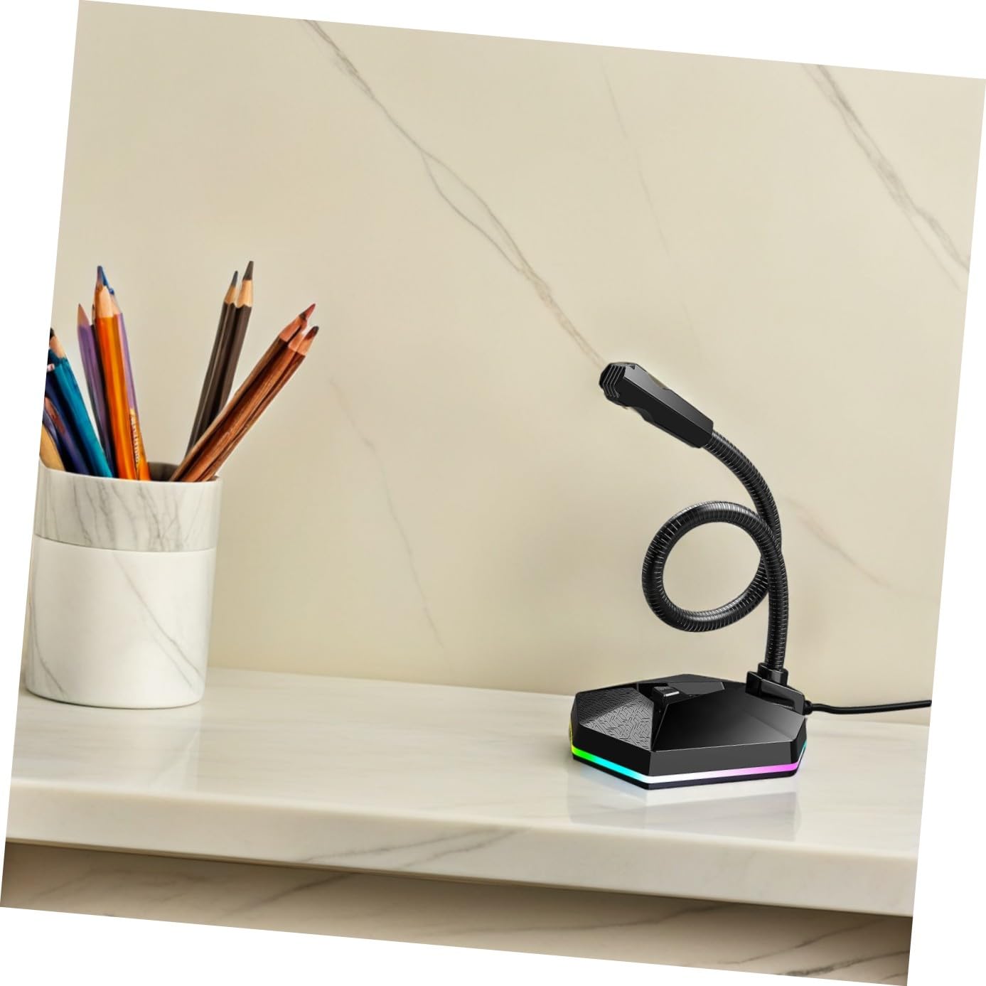 Abaodam Microfono USB da Scrivania Mini Flessibile Rgb Nero | Audio Nitido, Interfaccia Usb, Cavo da 1, 5m, per Videoconferenza e Casa