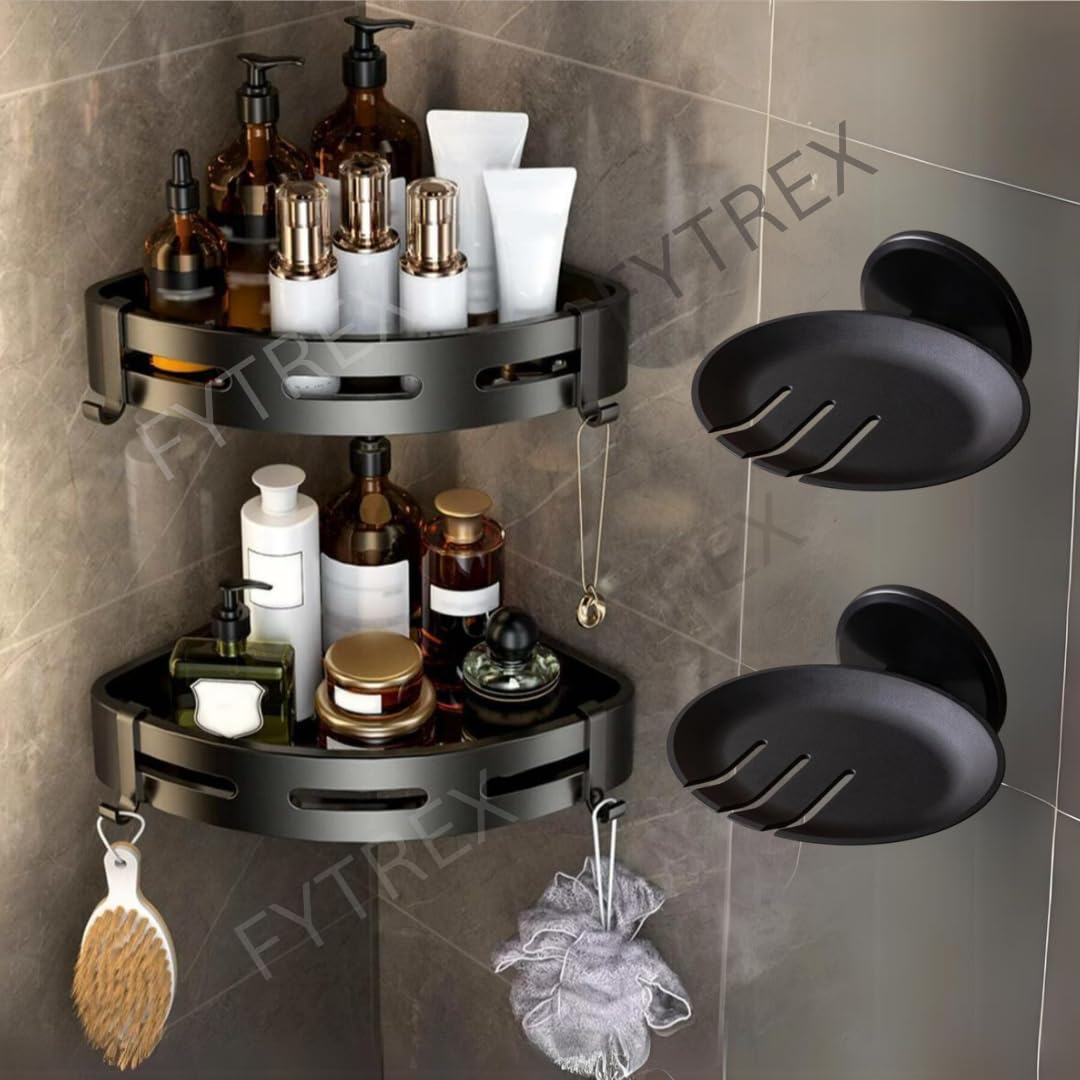FYTREX Multipurpose Aluminium Bathroom Corner Shelf Rack with 2 Pcs Self Adhesive Plastic Soap Holder Bathroom Corner Stand with (1 Year Warranty) Bathroom Organiser Storage Racks, Shelves (Pack of 2) (B0C5TT6VMS) Amazon Price History, Amazon Price Tracker