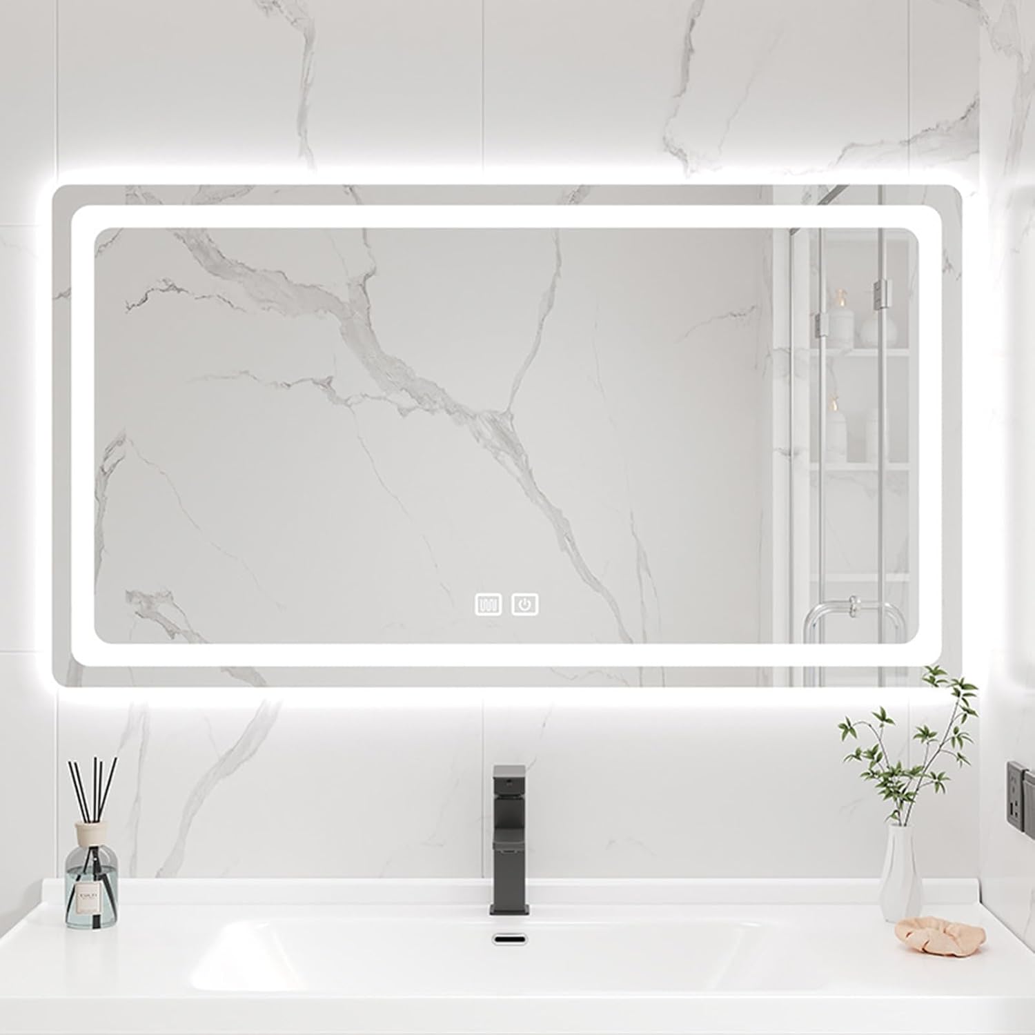 Led Mirror for Bathroom, Front and Backlit, Anti Fog, Dimmable 3 Colors LED Bathroom Mirror, Smart Mirror Touch Sensor Square Wall Mounted(75 * 100cm)