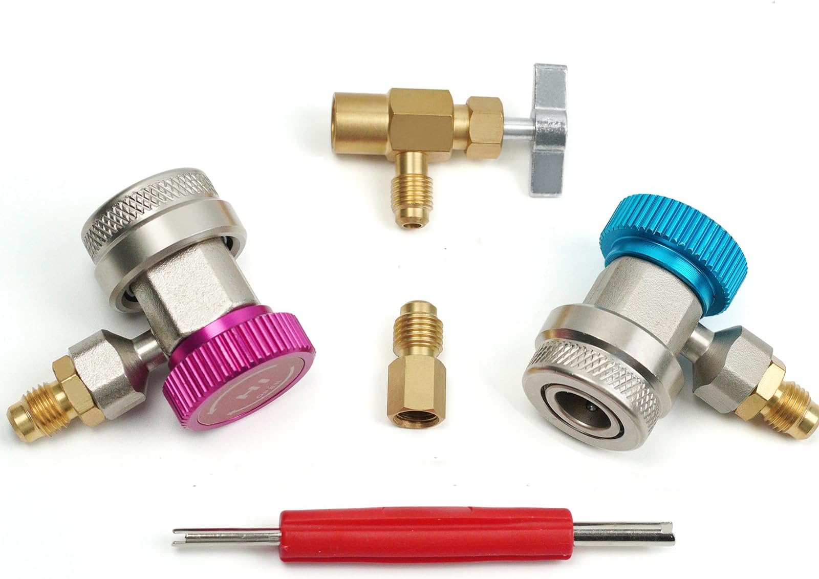 BACOENG R134a Can Tap and R134A Quick Coupler Adapters, Puncture Style R134a Refrigerant Dispenser with Tank Adapter for 1/4" and 1/2" AC Charging Hoses for Car AC Recharge Systems