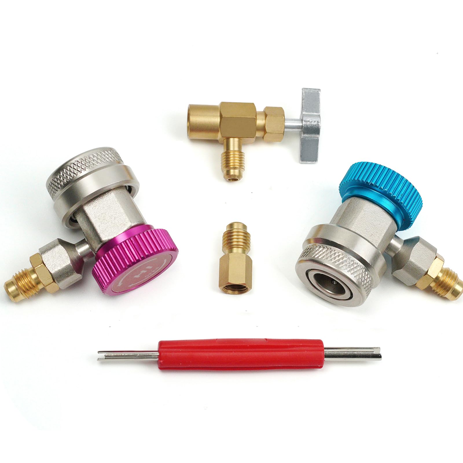 BACOENG R134a Can Tap and R134A Quick Coupler Adapters, Puncture Style R134a Refrigerant Dispenser with Tank Adapter for 1/4" and 1/2" AC Charging Hoses for Car AC Recharge Systems